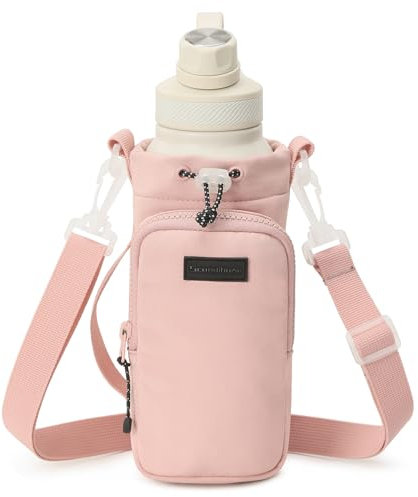 SEPWIK Water Bottle Carrier Bag With Phone Pocket - 40oz Holder Pouch With Adjustable Strap, Sleeve for Walking, Hiking, Camping, Gym - Scandihome Series Pink