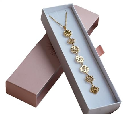 Baldur Jewelry - Handmade Vergoldete Sieben-Chakra-Halskette für Frauen mit Kette, spiritueller Yoga-Achtsamkeitsschmuck in einer Geschenkbox Charm Necklace Jewelry Gifts Gold Plated
