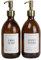 Little Crafts London - Set Of 2 Amber Glass Bottle 500 ML With Stainless Steel Pump - Hand Wash & Dish Soap (Bronze 3)