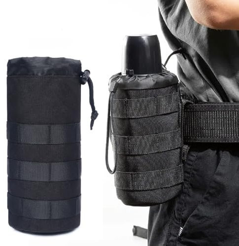 XPEX 2 Stück Molle Wasserflaschenhalter,1000D-Nylon Sport Molle Flaschentasche Tragetasche Mit Kordelzug Oben,Netzboden Praktischer Molle Getränkehalter Für Outdoor Camping