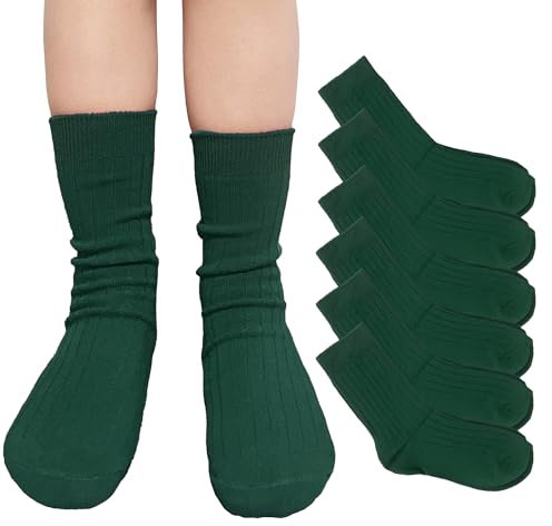 Yusons Calcetines Escolares Cortos de Deporte para Niños Niñas Infantiles, Calcetines de Canalé Mezcla en algodón Uniforme Unisex, Pack de 6 Pares (FR/ES, Números, 39, 41, Verde)