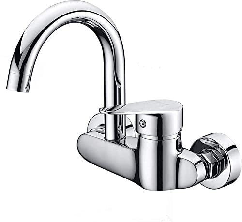 GKJHTED Modern Kitchen Sink Hot and Cold Full Copper Faucets Tap Double Hole Single Handle Lead-Free Brass Faucet in-Wall Basin Vanity 360° Rotatable Chrome Mixer Taps