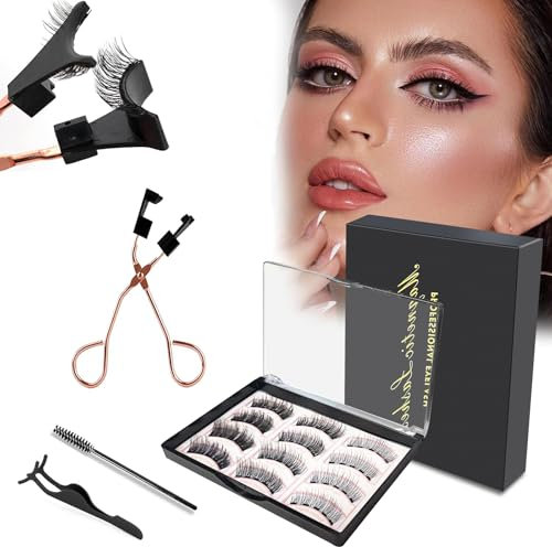 Faux Cils Magnetique, 3D Eyelashes Magnétiques Naturel, Faix Cils Magnetique Sans Eyeliner, Fake Lashes Magnetic Reutilisable, Kit Extension Cils Aspect Naturel (Noir)