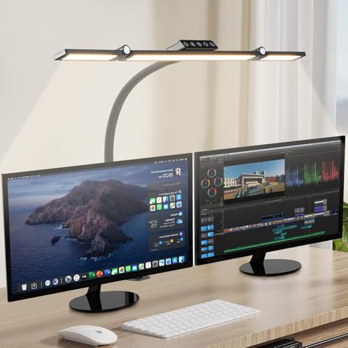Lampe de bureau LED dimmable,24W led lumiere puissante à pince avec télécommande,lampe ultra-lumineuse à lumière du jour,5 couleurs et 5 niveaux de luminosité,lampe de bureau à col de cygne noire