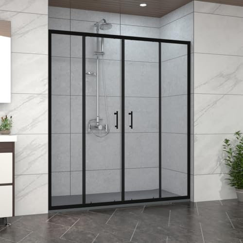 NRG 1600mm Bathroom Shower Enclosures Double Sliding Shower Door Matte Black Framed with 1600x700mm SMC Rectangle Anthracite Shower Tray