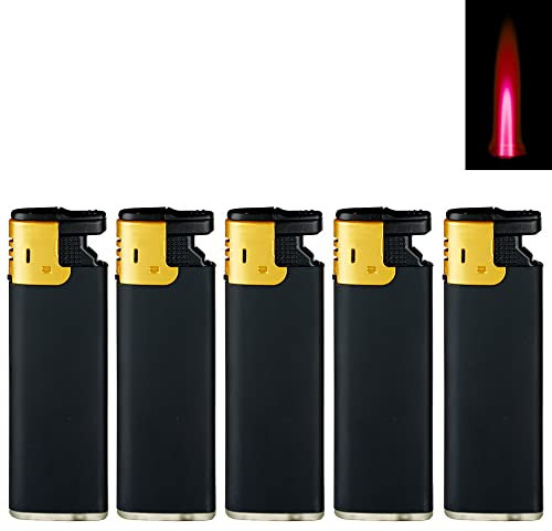 5X Sturmfeuerzeug Turboflamme Turbofeuerzeug Top Motive Turbo Flamme Feuerzeug mit Schutzkappe absolut windfest Gasfeuerzeug nachfüllbar (Black Rubber/Golden Cap)