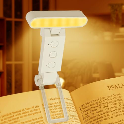Aolso Luz de Lectura Recargable con Pinzas, 5 Colores de Protección Ocular & 6 Brillos - Atenuación Continua, Minilámpara de Lectura Portátil para Lectores Noche, E-Reader, Tablet, Estudio, Cama