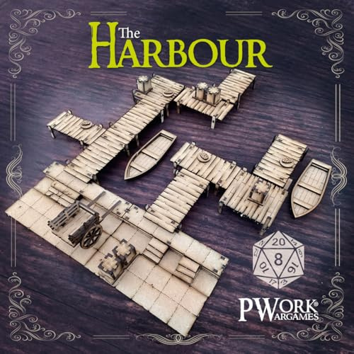 PWORK WARGAMES The Harbour (Der Hafen) – 3D tactical maps RPG Fantasy Dungeon Tiles – Taktische 3D-Karten Modular aus MDF 3 mm