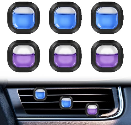 vsshe Car Ambientador Coche (6 x 4 ml), Ambientadores de Clip para Coche, Elimina y Previene los Malos Olores de tu Coche, Pack 6 Unidades（Sal Marina Salvia + Lavanda）