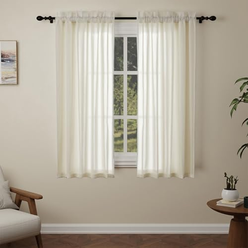 Pacok Voile Vorhänge Transparent Gardinen für Wohnzimmer Modern,2er Set Kurz Vorhang Durchsichtig Beige Rod Tasche für Schlafzimmer H160 x B150cm