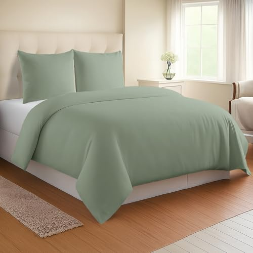 Pizuna Bettwäsche 200x210 + 65x65 Meeresschaum 800 Fadenzahl | 100% Langstaple Baumwolle Bettbezug und Kissenbezug Mako Satin 3-Teilig Bettwäscheset 200x210 + 65x65 Meeresschaum Mako Satin