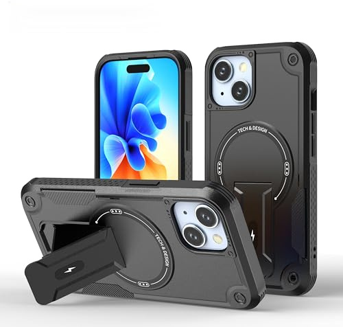 HCT STYLE Handyhülle für iPhone 16 Plus mit MagSafe - Robuste Schutzhülle mit Ständer, Schwarz