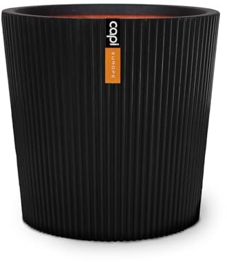 Capi Europe - Gefäß konisch Groove NL - 36x34 - Schwarz - Blumentopf für den Innen- und Außeneinsatz - Übertopf - Pflanztopf - Pflanzgefäß - Kunststoff - KGVBL612