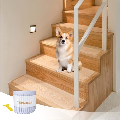 OARCO Treppenstufen Matten Antirutschmatte (15x60cm) | Transparent Stufenmatten Innen rutschfeste Klebeband für Holzstufen Set für Boden Rutschschutz selbstklebend Antirutsch