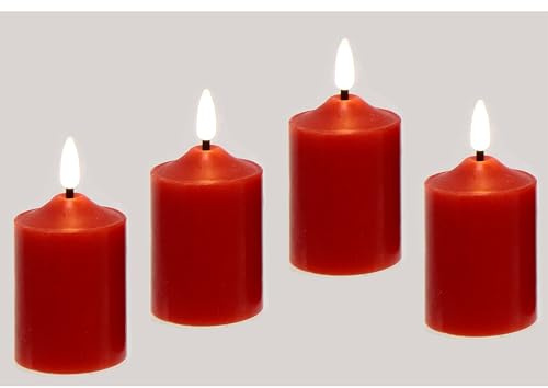 LED Kerzen Echtwachs 4er Set elektrische Kerze LED-Kerze Warmweiß Stimmungslicht Lichter Dekoration Stumpenkerze große Adventskerzen Adventskranz Kranz romantisch Valentinstag, 7,5cm