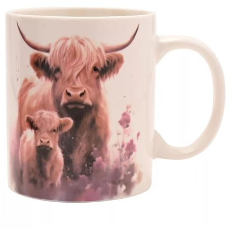 Widdop & Co Highland Cow Ceramic Mug - Mother and Calf Cows Design - 360ml Coffee or Tea Cup - Gift for Animal Lovers & Nature Enthusiasts