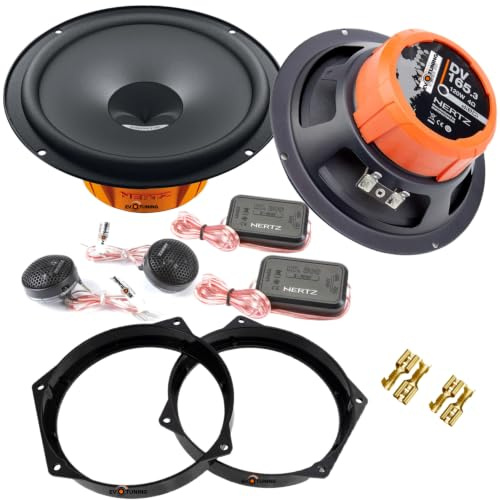 EvoTuning Kit Casse Altoparlanti Anteriori per Mini One Cooper R50 R53 Cabrio R52, compatibile con Hertz Dsk 165.3 Set 2 Woofer +2 Tweeter +2 Anelli Adattatori (No Cavi/connettori)
