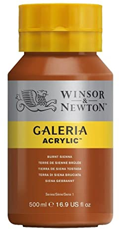 Winsor & Newton Series 1 500ml Bottle Galeria Acrylic Colour with Nozzle Cap - Burnt Sienna,GAL 2150074