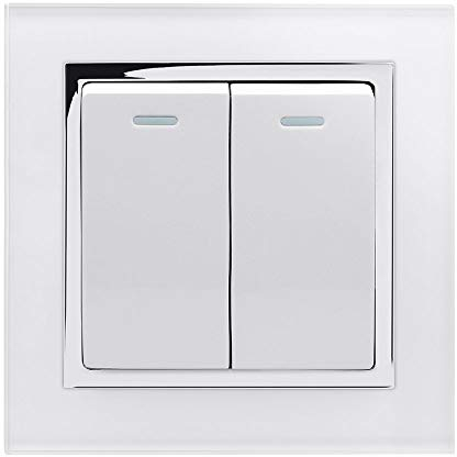 RETROTOUCH Crystal Double Light Switch, White Chrome Trim, 2-Way, 10AX