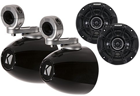 Kicker Black Mini Wake Tower Marine Enclosures Loaded with Kicker 4 DSC Speakers
