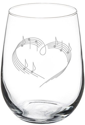 Wine Glass Goblet Heart Love Music Notes (17 oz Stemless)