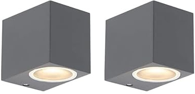 Qazqa Modern außen Up and Down Wandleuchte, Außenlampe, Wandlampe für den Garten - Baleno - Dunkelgrau, 6.5cm, IP44, Rechteckig, Im 2er-Set.