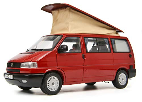 Schuco 450042000 Volkswagen VW T4b Camper, Westfalia, mit faltbarem Campingdach, Modellauto, 1:18, rot