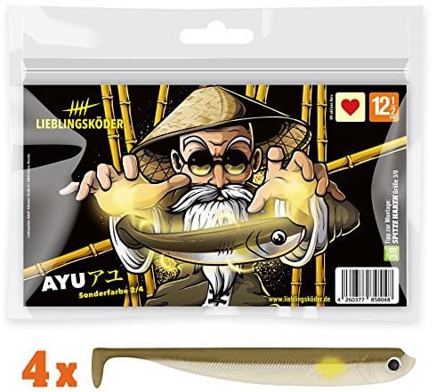 Lieblingsköder 4 Gummifische zum Zanderangeln mit Gummifisch 12,5 cm, Farbe Lieblingsköder:Ayu