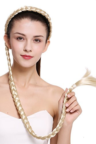 WIG ME UP - N1038-613 Haarteil Zopf an Haarreif geflochten super lang Tracht Platinblond 95 cm