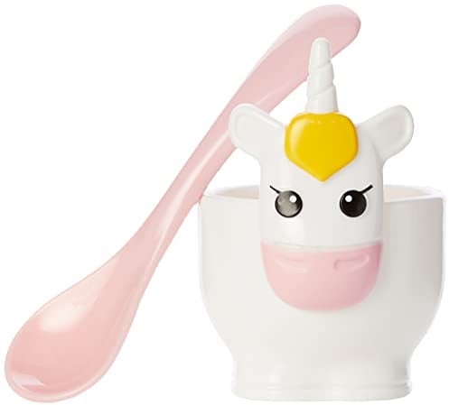 MSC International 16002 Joie Unicorn Hartgekochte Eierbecher-Halter mit Löffel, 2-teiliges Set, plastik, Weiß