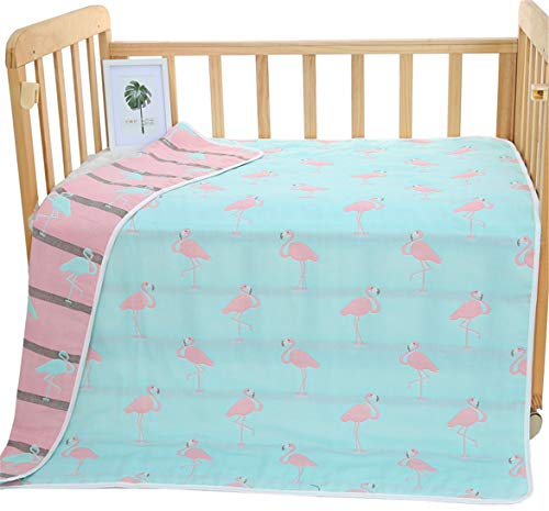 Hayisugar Babydecke Musselin Swaddle Pucktücher 6 Schichten Puckdecken 110x120 cm Kuscheldecke 100% Baumwolle | Erstlingsdecke, Pucktuch Kinderdecke für Mädchen Junge, Flamingo