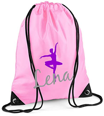 Turnbeutel mit Namen | inkl. NAMENSDRUCK | Motiv Ballett-Tänzerin | personalisieren & bedrucken | Sportbeutel Mädchen Kinder pink Ballerina lila (rosa)