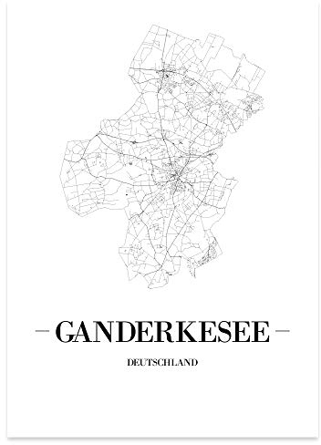 JUNIWORDS Stadtposter - Wähle Deine Stadt - Ganderkesee - 30 x 40 cm Poster - Schrift A - Weiß