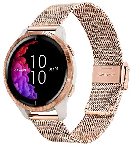 TRUMiRR Kompatibel mit Garmin Approach S50 S44/Forerunner 165/Vivoactive 5/Venu Sq 2/Venu Sq Music/Venu 2 Plus 43mm Armband, Mesh Gewebt Edelstahl Metall Uhrenarmband für Garmin Vivomove Sport/Trend