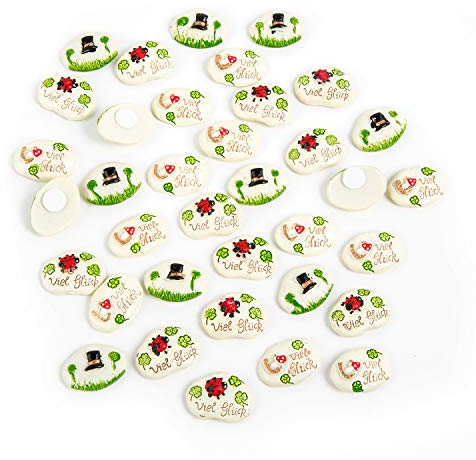 Logbuch-Verlag 36 kleine Streudeko Glückssteine VIEL GLÜCK - Mini Glücksbringer Streuteile Tischdeko Silvester Neujahr 2 x 3 cm