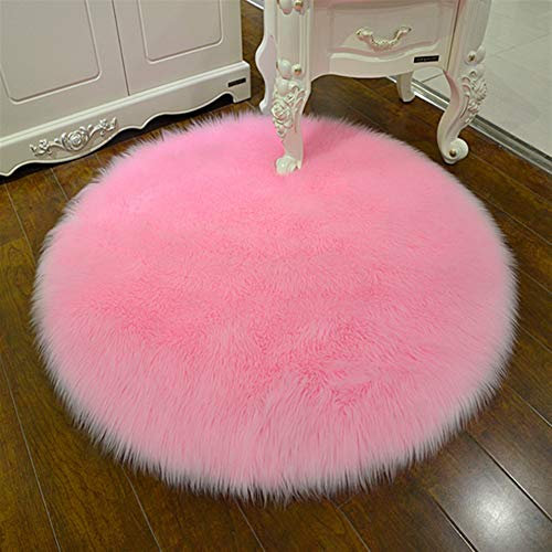 Liveinu Shaggy Tapis en Imitation Peau De Mouton Laine Zone Ronde Tapis en Fausse Fourrure Décoration de Coussin Siège pour Chambre à Coucher Salon Diamètre:45cm Rose
