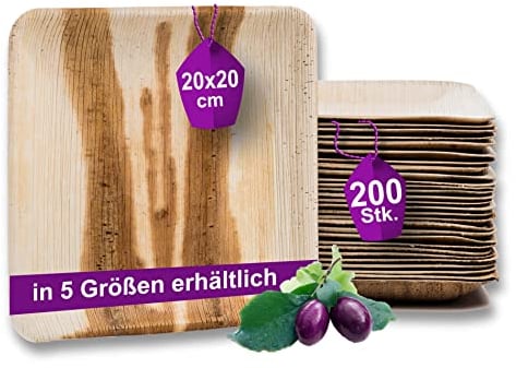Waipur Assiette Jetable en Feuille de Palmier - 200 pcs. Carrées 20x20 cm - Vaisselle Naturelle et Élégante - Chic, Résistante et au Design Unique - Parfait pour Fêtes et Anniversaires