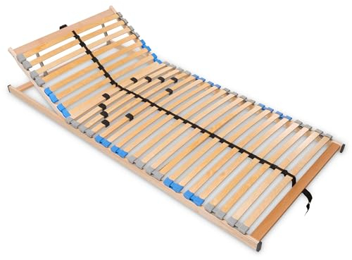 Madera 7 Zonen Lattenrost zur Selbstmontage, mit 28 Leisten, extra stabil durch durchgehende Holme, Größe: 120 x 190 cm, mit Kopfteilverstellung