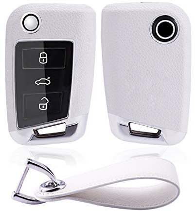Kwak's Couverture de clé de Voiture Couleur Macaron Compatible pour Volkswagen Tiguan-L Golf 7 Lamando Teramont Touran-L Lavida Bora T-ROC Skoda Retournez-clés de Voiture avec Porte-clés-Blanc