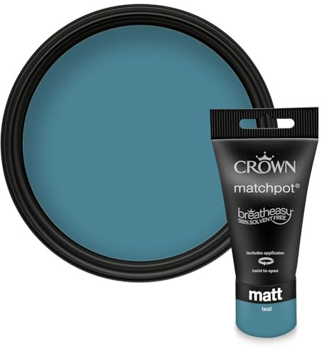 Crown WALLS & CEILINGS Teal Matt Paint Tester Pot - Sample 40ml | Try Teal before you buy. See the true colour on your wall, in your own light. Low VOC, low odour, breatheasy