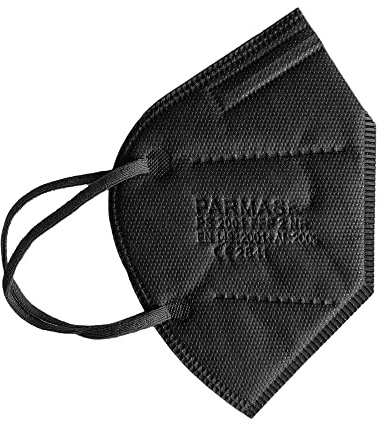 PARMASK MEDICAL Faltbare Masken FFP2 NR 10 Stück CE 2841, Einweg-Schutzmasken Filter 5 Schichten, einzeln versiegelt (schwarz)