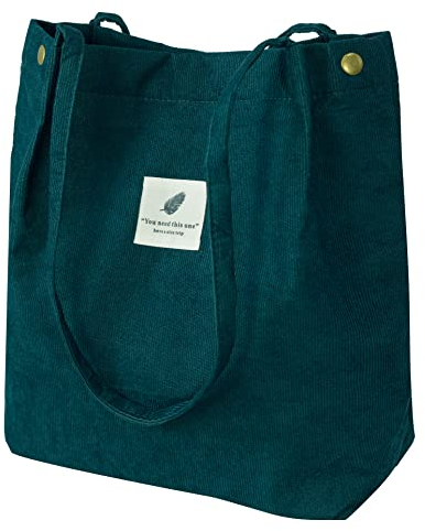 VOKUVIKU Beuteltasche Umhängetasche Damen Groß Schule Shopper CordTasche Gross Jutebeutel Bedruckt Stofftasche Baumwolltasche XXl Vintage Tragetasche Einkaufstasche, 001 Grün