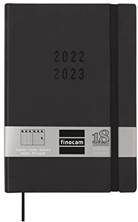 Finocam, Kalender 2022/2023, Mara, 18 Monate, Wochenansicht, Vertikal, Juli 2022, Dezember 2023 (18 Monate), Schwarz, Y10, 140 x 204 mm (DIN A5)