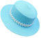 JK Home Pliable Chapeau de Soleil Femme Panama en Paille Capeline Large Bord avec Ruban Mariage Plage Bleu