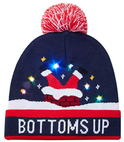 Belovecol Weihnachtsmütze LED Mütze Strickmützen Party Beleuchtung Herren Lustige Warme Neuheit Unisex Weihnachtsmütze Schwarz