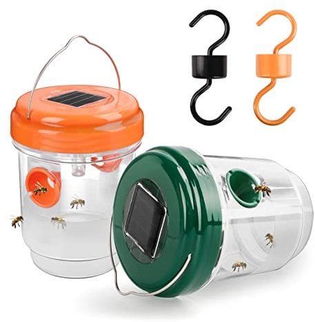 yingd Wasp Trap, 2 Pack Wasp Traps Outdoor Hanging, Reusable Waterproof Yellow Jacket Traps with LED Light, Effective Solar Powered Hornet Traps Bee Catcher for Garden Outdoor Courtyard, Green, Orange