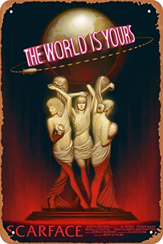 QLANQINS Scarface Filmposter Retro-Metallschild für Café, Bar, Büro, Zuhause, Wanddekoration, Vintage-Blechschild, 30,5 x 20,3 cm