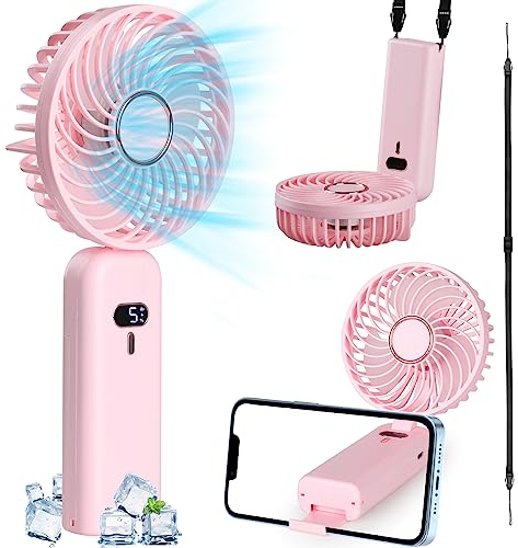 GeeRic Handventilator Taschenventilator 5 Speeds,4000mAh Tragbarer Ventilator mit Schlüsselband/LED-Anzeige,akkuTragbarer Lüfter Elektrischer Aufladbarem Batterie für Reisen Draußen Büro
