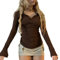 Geagodelia Women's Long Sleeve T-Shirt Ladies Elegant Top Y2K Fashion Aesthetic Clothes Outfit Streetwear Skims Dupes Tshirt (B - Brown, S)