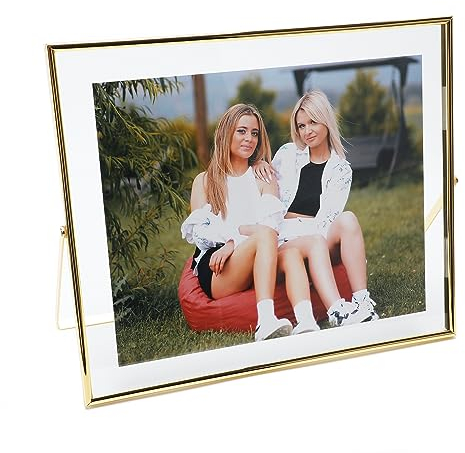 AhaGo Goldener schwebender Rahmen, 25,4 x 30,5 cm, horizontal, für Bilder 22,9 x 27,9 cm, 20,3 x 25,4 cm, Tischregal, Fotorahmen, minimalistischer Stil, edles Geschenk für Jahrestag, Zuhause oder